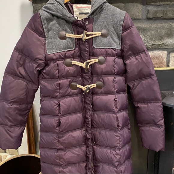 Long purple & grey winter coat jacket parka puffer - Picture 3 of 13